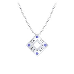 Men's Floating Square Pendant Necklace With Birthstones – Sterling Silver with Blue Sapphire