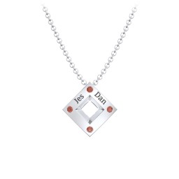 Men's Floating Square Pendant Necklace With Birthstones in 925 Sterling Silver with Garnet