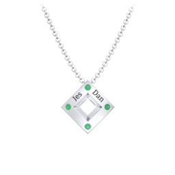 Men's Floating Square Pendant Necklace With Birthstones in 925 Sterling Silver with Emerald