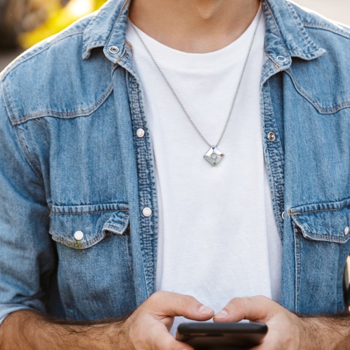 Men's Floating Square Pendant Necklace With Birthstones – Sterling Silver with Blue Sapphire