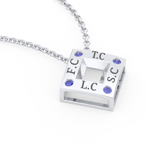 Men's Floating Square Pendant Necklace With Birthstones – Sterling Silver with Blue Sapphire