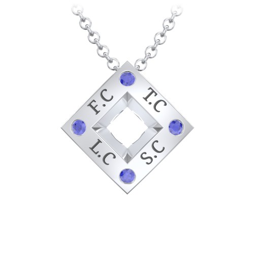 Men's Floating Square Pendant Necklace With Birthstones – Sterling Silver with Blue Sapphire