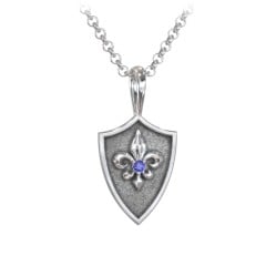 Men's Fleur-de-lis Hero Shield Pendant with Gemstone