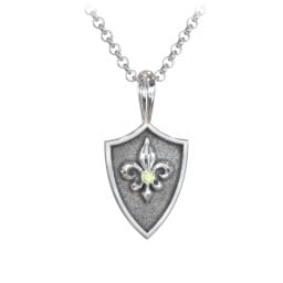 Men's Fleur-de-lis Hero Shield Pendant with Gemstone