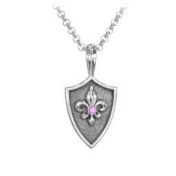 Men's Fleur-de-lis Hero Shield Pendant with Gemstone
