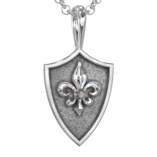 Men's Fleur-de-lis Hero Shield Pendant with Gemstone