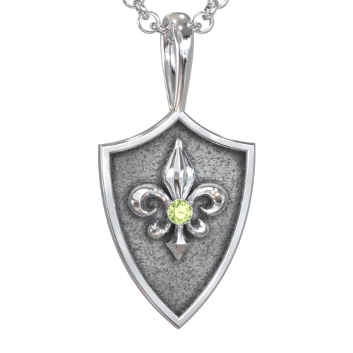 Men's Fleur-de-lis Hero Shield Pendant with Gemstone