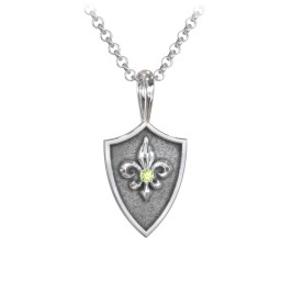 Men's Fleur-de-lis Hero Shield Pendant with Gemstone in 925 Sterling Silver with Peridot