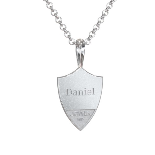 Men's Fleur-de-lis Hero Shield Pendant with Gemstone – Sterling Silver with Blue Topaz