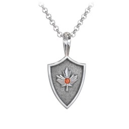 Men's Maple Leaf Hero Shield Pendant with Gemstone in 925 Sterling Silver with Garnet