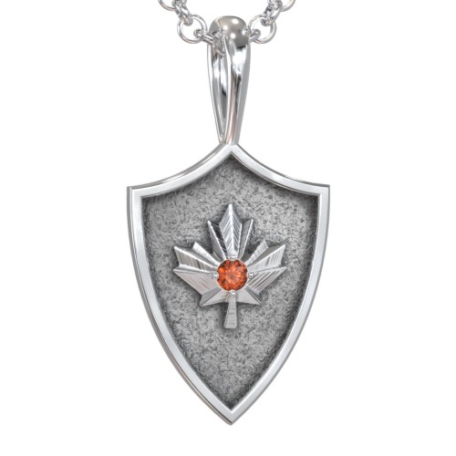 Men's Maple Leaf Hero Shield Pendant with Gemstone – Sterling Silver with Garnet