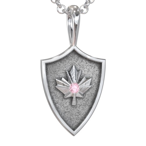 Men's Maple Leaf Hero Shield Pendant with Gemstone – Sterling Silver with Pink Tourmaline