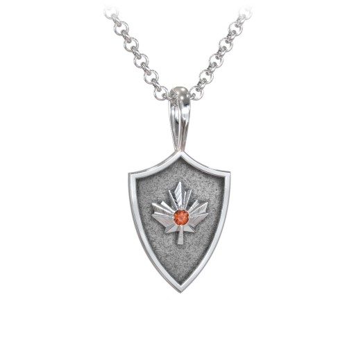 Men's Maple Leaf Hero Shield Pendant with Gemstone – Sterling Silver with Garnet