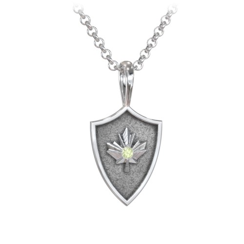 Men's Maple Leaf Hero Shield Pendant with Gemstone – Sterling Silver with Peridot