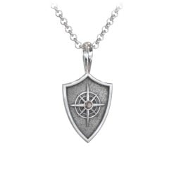 Men's Compass Hero Shield Pendant with Gemstone