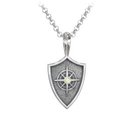 Men's Compass Hero Shield Pendant with Gemstone