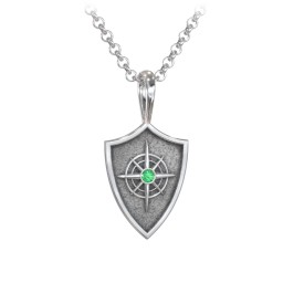 Men's Compass Hero Shield Pendant with Gemstone