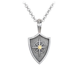 Men's Compass Hero Shield Pendant with Gemstone