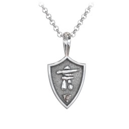 Men's Inukshuk Hero Shield Pendant with Gemstone in 925 Sterling Silver with Smokey Quartz