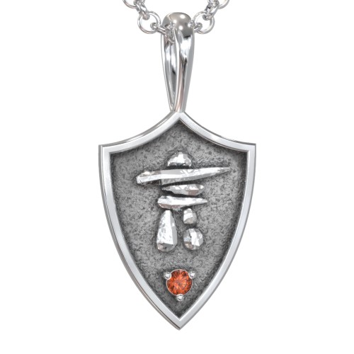 Men's Inukshuk Hero Shield Pendant with Gemstone – Sterling Silver with Garnet
