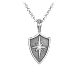 Men's Starburst Hero Shield Pendant with Gemstone