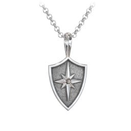 Men's Starburst Hero Shield Pendant with Gemstone