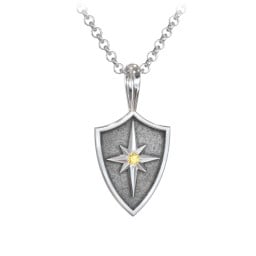 Men's Starburst Hero Shield Pendant with Gemstone
