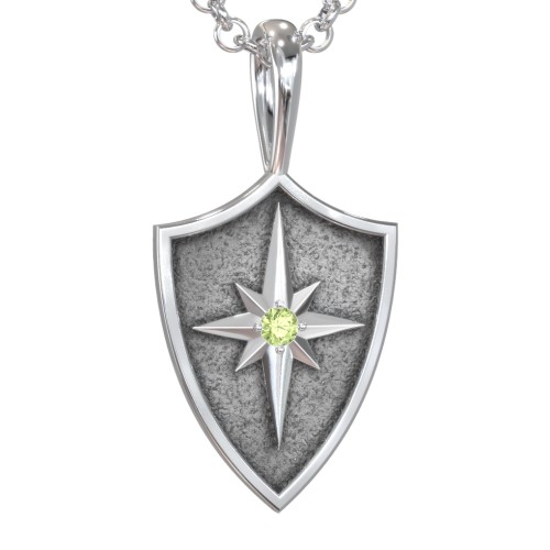 Men's Starburst Hero Shield Pendant with Gemstone