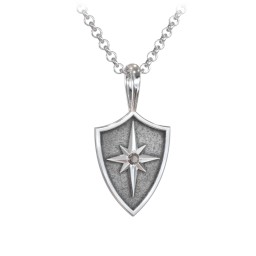 Men's Starburst Hero Shield Pendant with Gemstone in 925 Sterling Silver with Smokey Quartz
