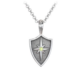 Men's Starburst Hero Shield Pendant with Gemstone in 925 Sterling Silver with Peridot