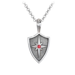 Men's Starburst Hero Shield Pendant with Gemstone in 925 Sterling Silver with Garnet