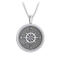 Men's Engravable Compass Necklace with Gemstone