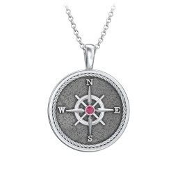 Men's Engravable Compass Necklace with Gemstone