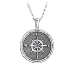 Men's Engravable Compass Necklace with Gemstone in 925 Sterling Silver with Alexandrite