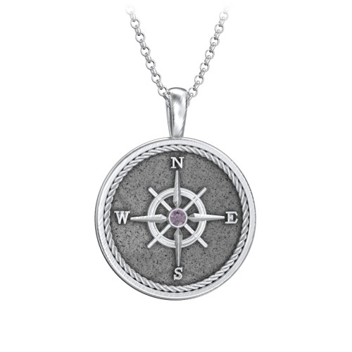 Men's Engravable Compass Necklace with Gemstone – Sterling Silver with Alexandrite
