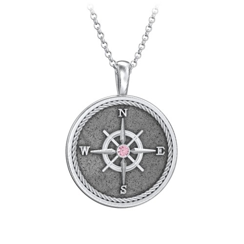 Men's Engravable Compass Necklace with Gemstone – Sterling Silver with Pink Tourmaline