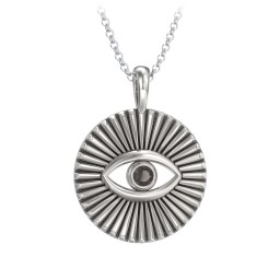 Men's Evil Eye Disc Necklace with Gemstone in 925 Sterling Silver with Smokey Quartz