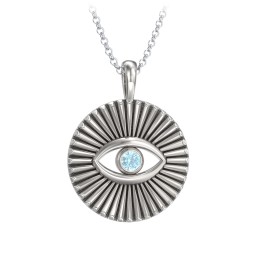 Men's Evil Eye Disc Necklace with Gemstone in 925 Sterling Silver with Blue Topaz