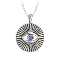 Men's Evil Eye Disc Necklace with Gemstone in 925 Sterling Silver with Blue Sapphire