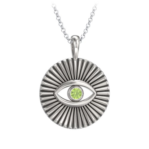 Men's Evil Eye Disc Necklace with Gemstone – Sterling Silver with Peridot