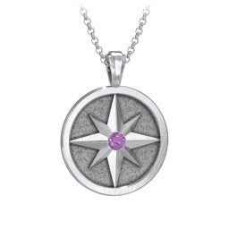 Men's Engravable North Star Disc Necklace with Gemstone in 925 Sterling Silver with Amethyst