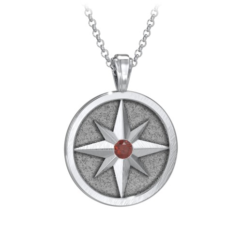 Men's Engravable North Star Disc Necklace with Gemstone – Sterling Silver with Garnet