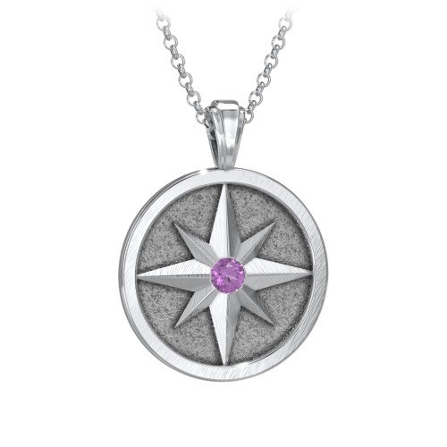 Men's Engravable North Star Disc Necklace with Gemstone – Sterling Silver with Amethyst