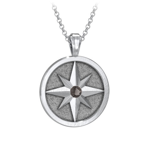 Men's Engravable North Star Disc Necklace with Gemstone – Sterling Silver with Smokey Quartz