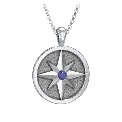 Men's Engravable North Star Disc Necklace with Gemstone – Sterling Silver with Blue Sapphire