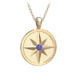 Men's Engravable North Star Disc Necklace with Gemstone in 10K Solid Yellow Gold with Blue Sapphire