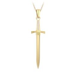 Men's Engravable Sword Necklace with Accent Stones