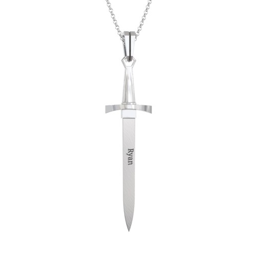 Men's Engravable Sword Necklace with Accent Stones
