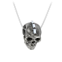 Men's Skull Necklace with Baguette Gemstone Mohawk
