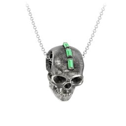 Men's Skull Necklace with Baguette Gemstone Mohawk
